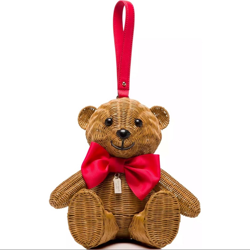 RARE NEW Kate Spade Wicker Teddy Bear Purse
